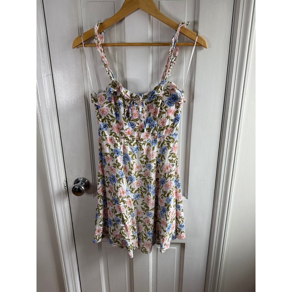 ASTR the Label Hannah Floral Ruffle Mini Dress - Size Small - Pink Blue Multi
